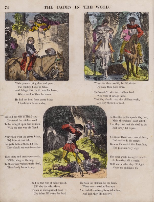 The Babes In The Wood (farget gravering) av English School