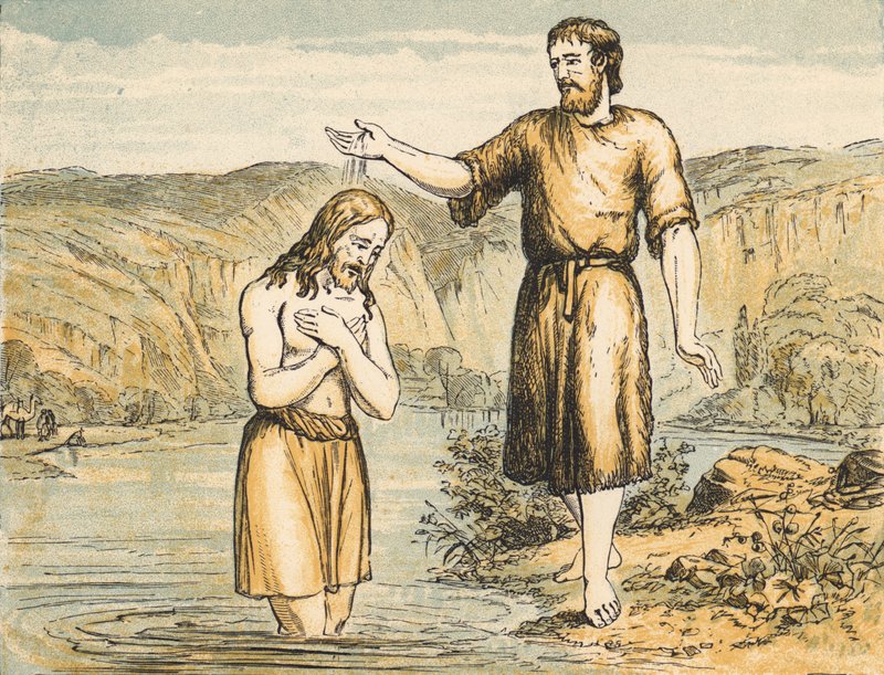 Jesu dåp (farget gravering) av English School