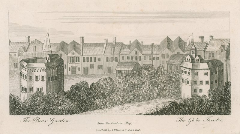 The Bear Garden and the Globe, Bankside, London, fra det venetianske kartet av English School
