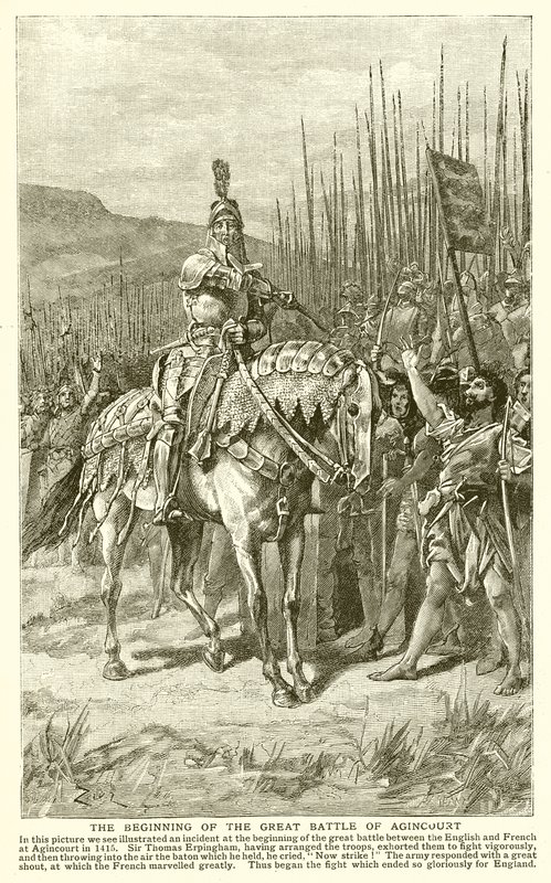 Begynnelsen på det store slaget ved Agincourt av English School