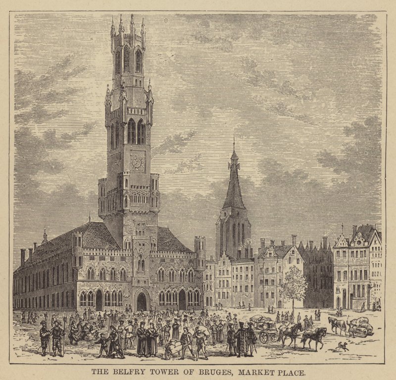 Klokketårnet i Brugge, markedsplassen (gravering) av English School