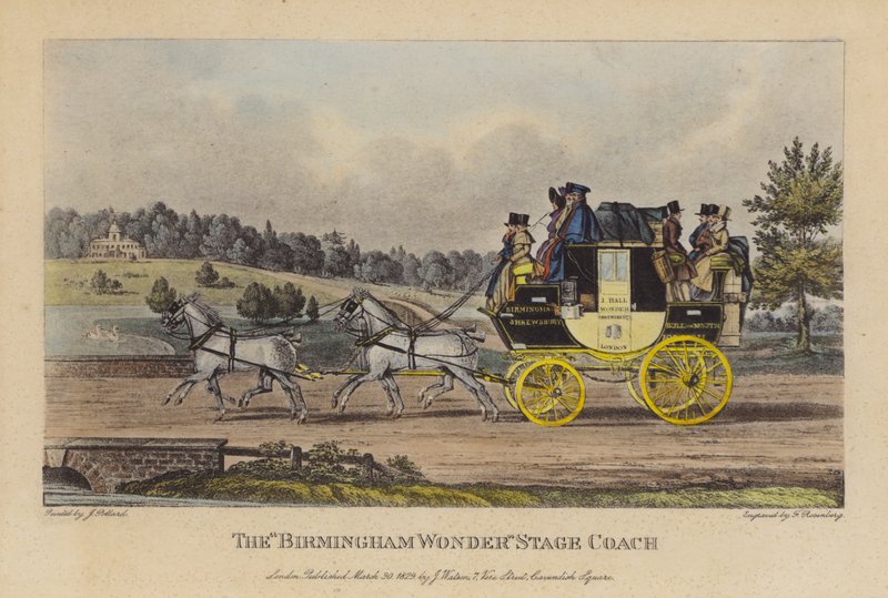"Birmingham Wonder" Stage Coach (farget gravering) av English School