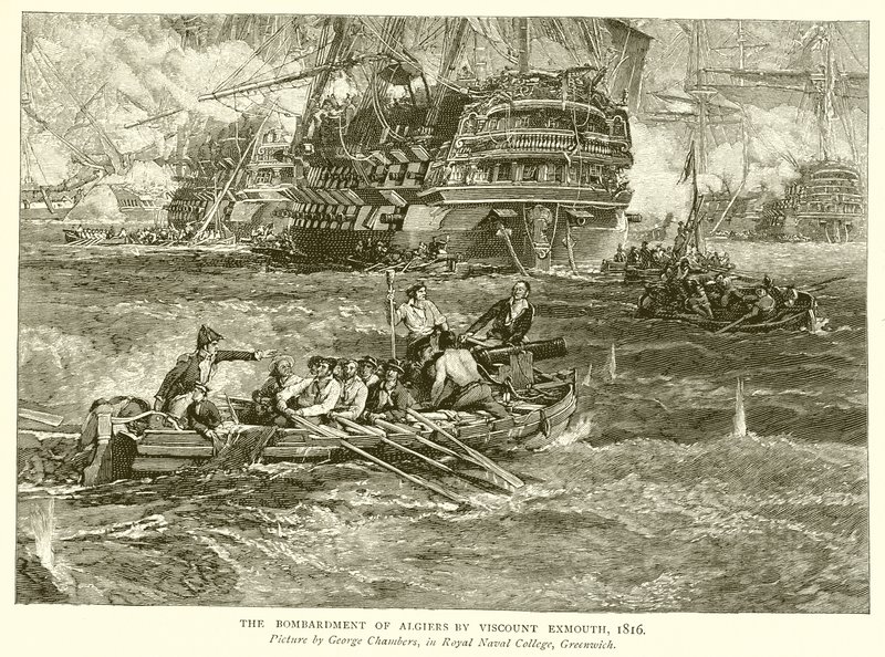Bombardementet av Alger av Viscount Exmouth, 1816 av English School
