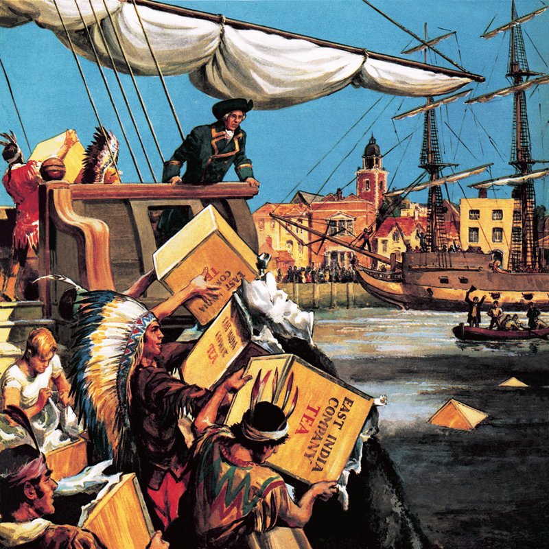Boston Tea Party (litografi) av English School