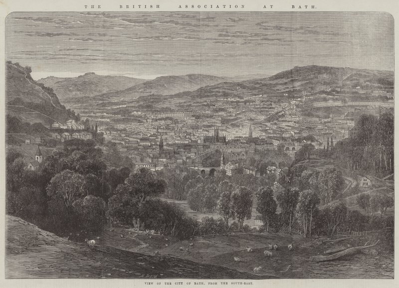 Den britiske foreningen i Bath, utsikt over byen Bath, fra sør-øst (gravering) av English School