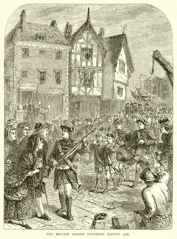 De britiske troppene kom inn i Boston, 1768 av English School