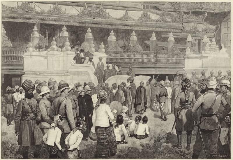 Den buddhistiske erkebiskopen av Burmah tar imot Sir Frederick Roberts i klosteret i Mandalay av English School