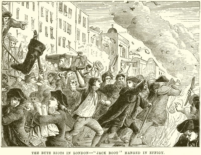 Bute Riots i London - Jack Boot ble hengt i Effigy av English School