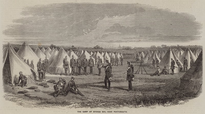 The Camp at Stokes Bay, nær Portsmouth (gravering) av English School