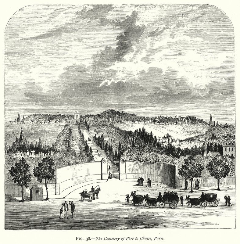 Kirkegården i Pere la Chaise, Paris (gravering) av English School