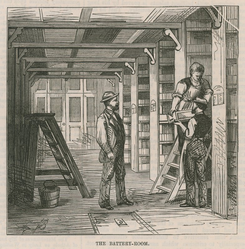 The Central Post Office Telegraph Establishment: Batterirommet av English School