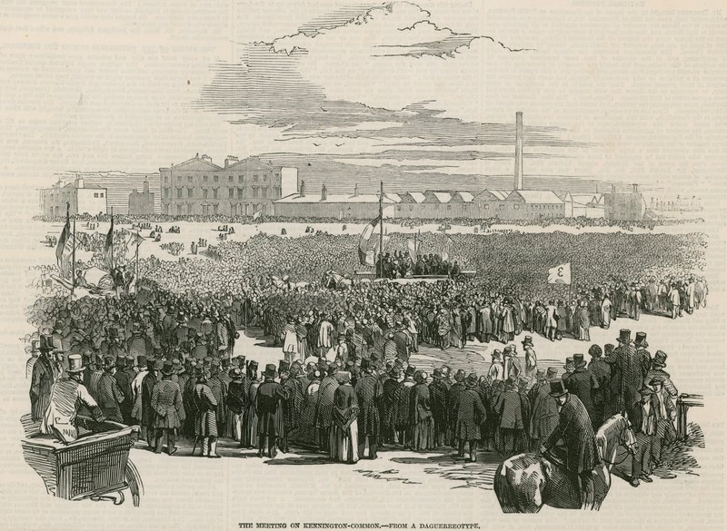 Chartistmøtet på Kennington Common i 1848 av English School