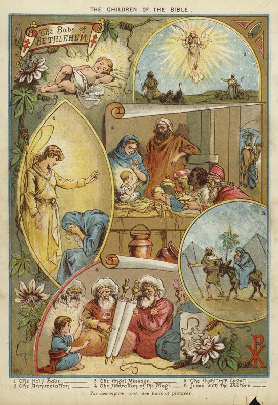 Bibelens barn: Jesu Kristi fødsel (chromolitho) av English School