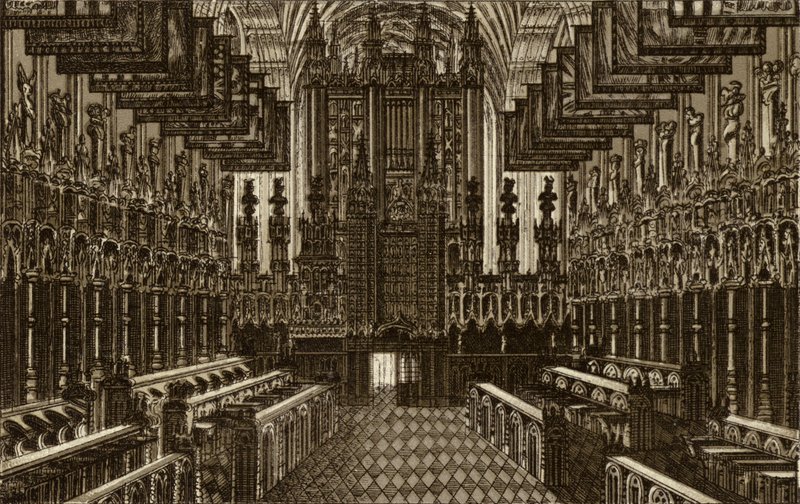 Koret, ser vestover, St George's Chapel, Windsor (litho) av English School