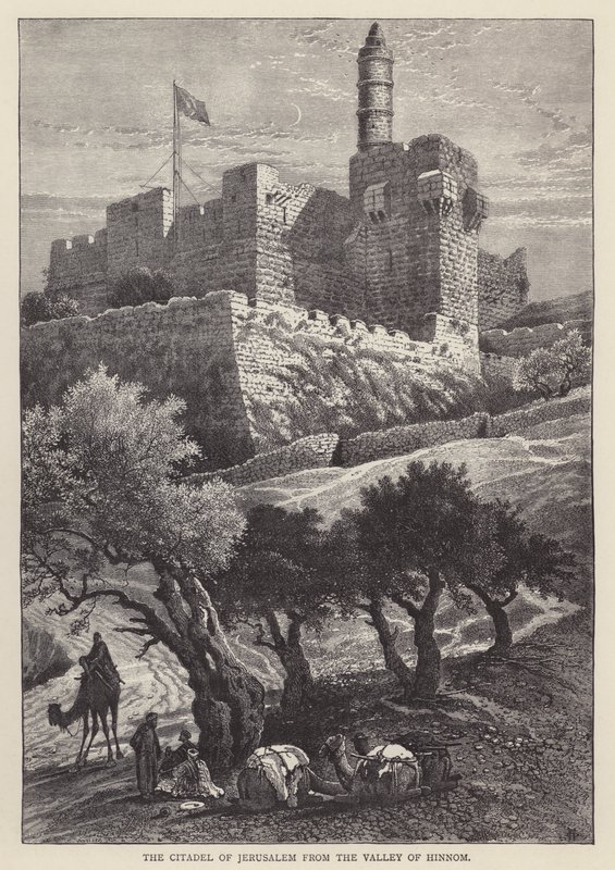 Citadellet i Jerusalem fra Hinnom-dalen (gravering) av English School