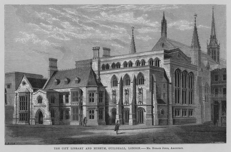 Bybiblioteket og museet, Guildhall, London (gravering) av English School