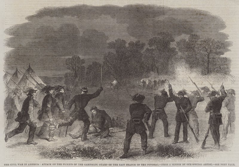 Borgerkrigen i Amerika, angrep på streikettene til Garibaldi-vakten på den østlige grenen av Potomac (gravering) av English School