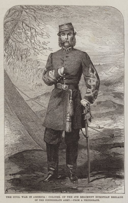 Borgerkrigen i Amerika, oberst i 4. regiment europeiske brigade av den konfødererte hæren (gravering) av English School