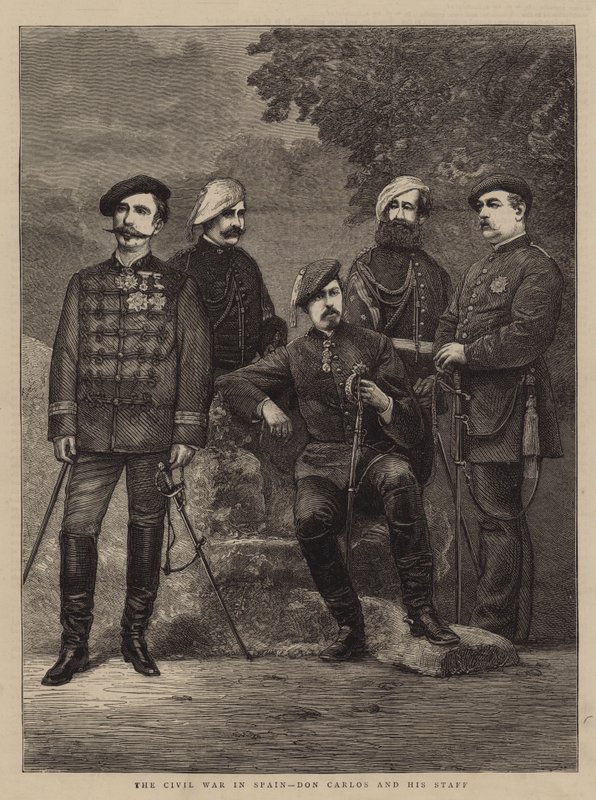 Borgerkrigen i Spania, Don Carlos og hans stab (gravering) av English School