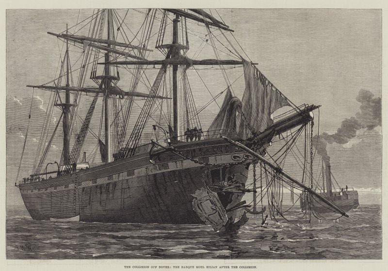 Kollisjonen utenfor Dover, Barque Moel Eilian etter kollisjonen (gravering) av English School