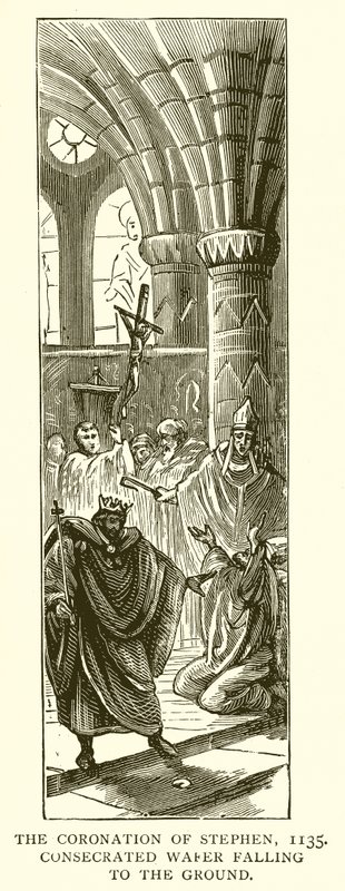 The Coronation of Stephen, 1135. Innviet oblat som faller til bakken av English School