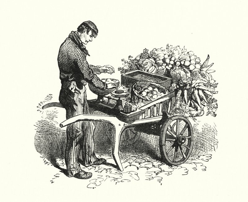 The Costermonger (gravering) av English School
