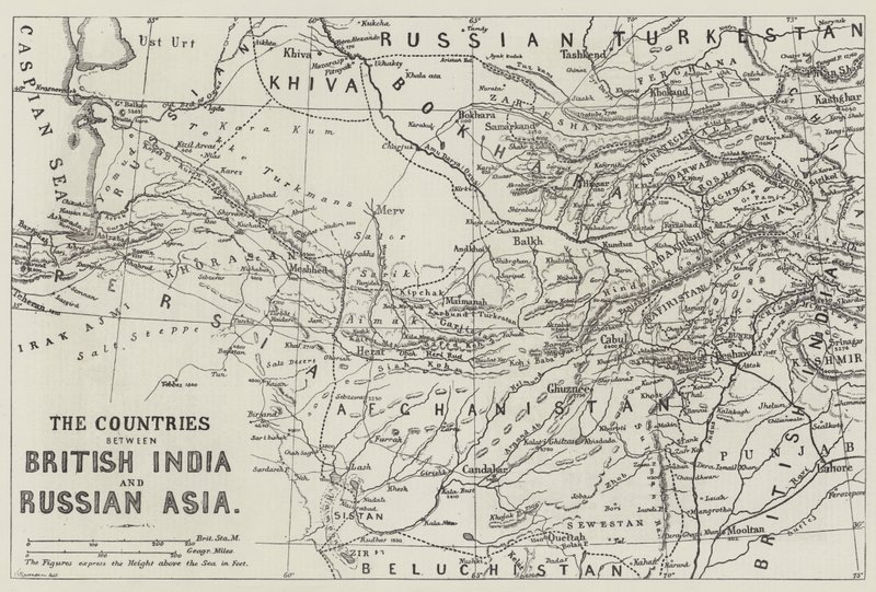 Landene mellom Britisk India og russisk Asia (gravering) av English School