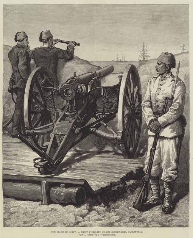 Krisen i Egypt, en Krupp-feltpistol i jordarbeidene, Alexandria av English School