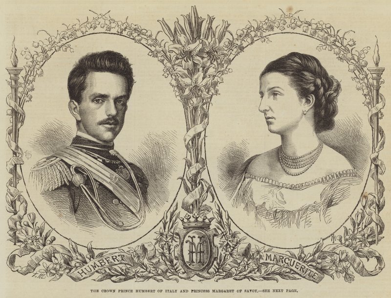 Kronprins Humbert av Italia og prinsesse Margaret av Savoy (gravering) av English School