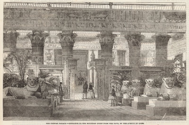 Krystallpalasset: Inngang til den egyptiske domstolen fra Nave ved Avenue of Lions av English School