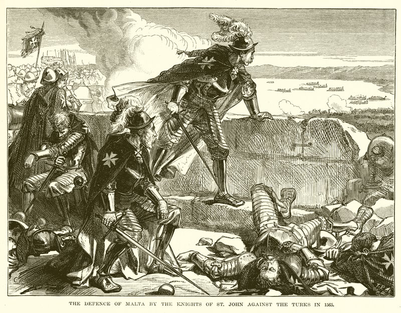 Forsvaret av Malta av St. John Knights mot tyrkerne i 1565 av English School