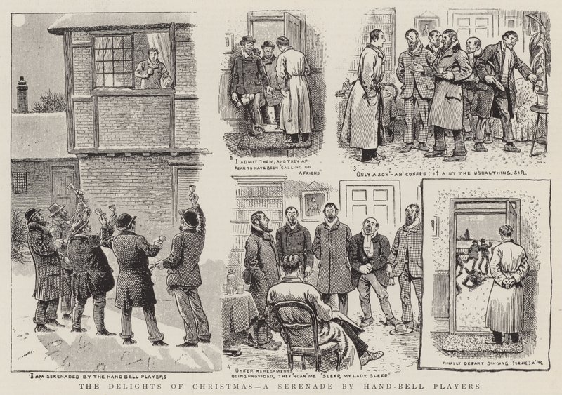 The Delights of Christmas, en serenade av Hand-Bell Players (gravering) av English School