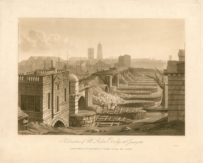 The Demolition of Old London Bridge, 26. januar 1832 av English School