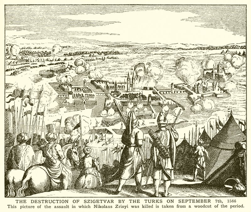 Ødeleggelsen av Szigetvar av tyrkerne 7. september 1566 av English School