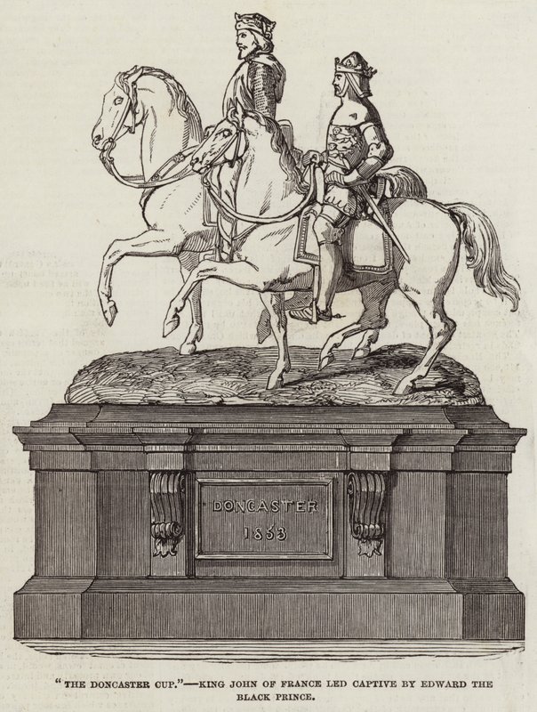 "The Doncaster Cup", kong John av Frankrike ledet til fange av Edward the Black Prince (gravering) av English School