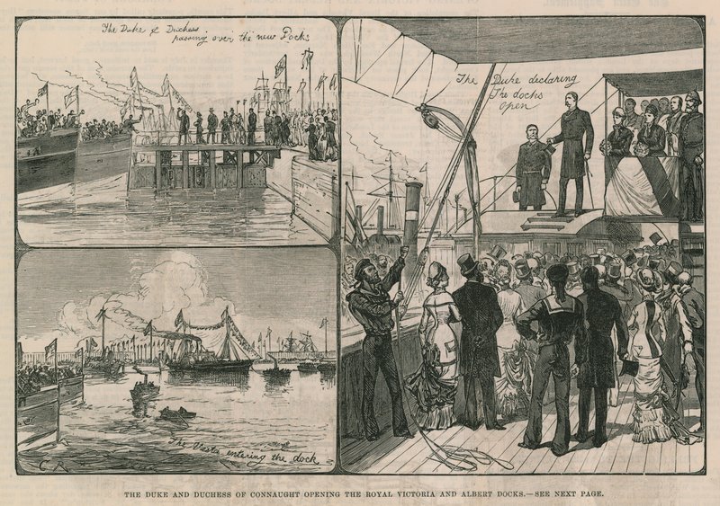 Hertugen og hertuginnen av Connaught åpner Royal Victoria and Albert Docks av English School