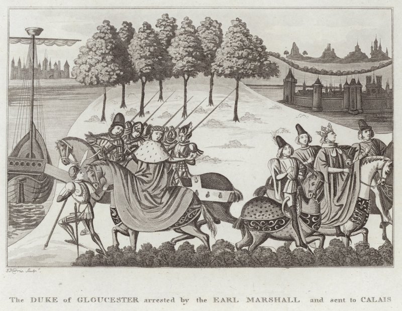 Hertugen av Gloucester arrestert av jarl Marshall og sendt til Calais av English School