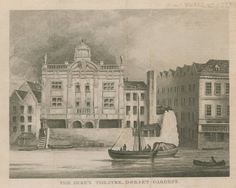 Dukes Theatre, Dorset Gardens, London av English School
