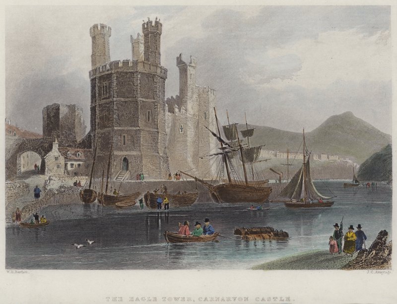 Eagle Tower, Carnarvon Castle (farget gravering) av English School
