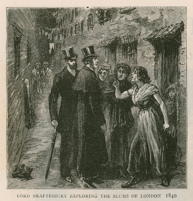 Jarlen av Shaftesbury; utforske slummen i London, 1840 av English School