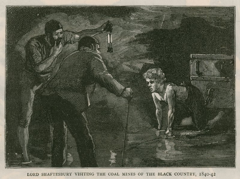 Jarlen av Shaftesbury; besøke kullgruvene i Black Country, 1840-41; fra The Graphic, 10. oktober 1885 av English School