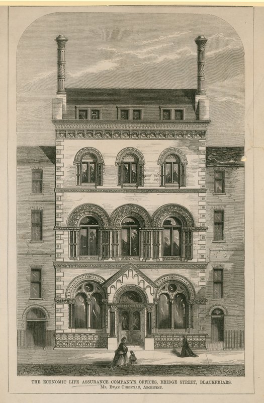 The Economic Life Assurance Companys kontorer, Bridge Street, London av English School