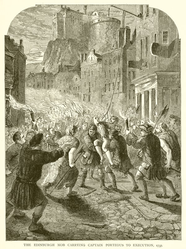 Edinburgh-mobben som fraktet kaptein Porteous til henrettelse, 1737 av English School
