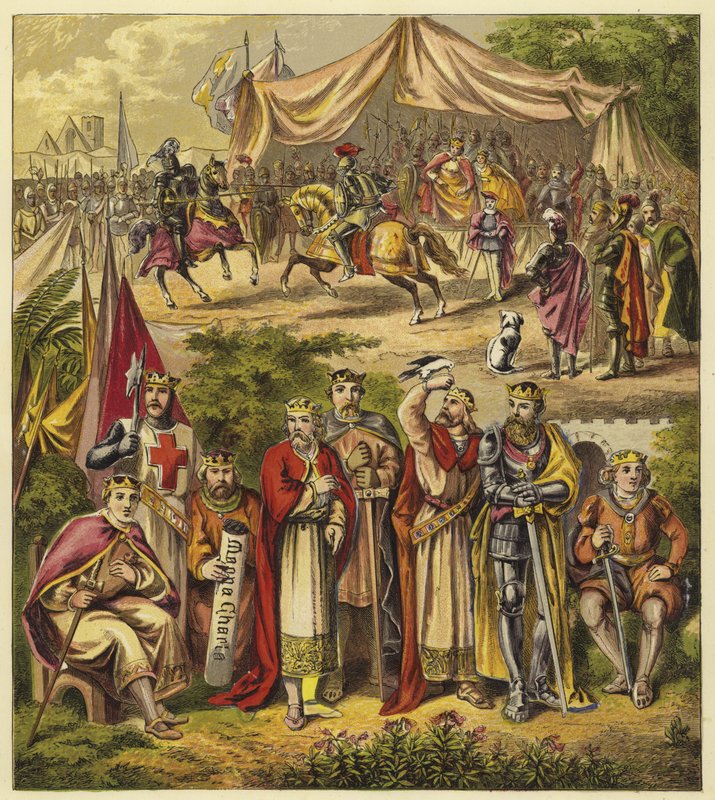 De åtte første Plantagenet-kongene; Kong Henrik II, kong Richard I, kong Johannes, kong Henrik III, kong Edward I, kong Edward II, kong Edward III, kong Richard II av English School