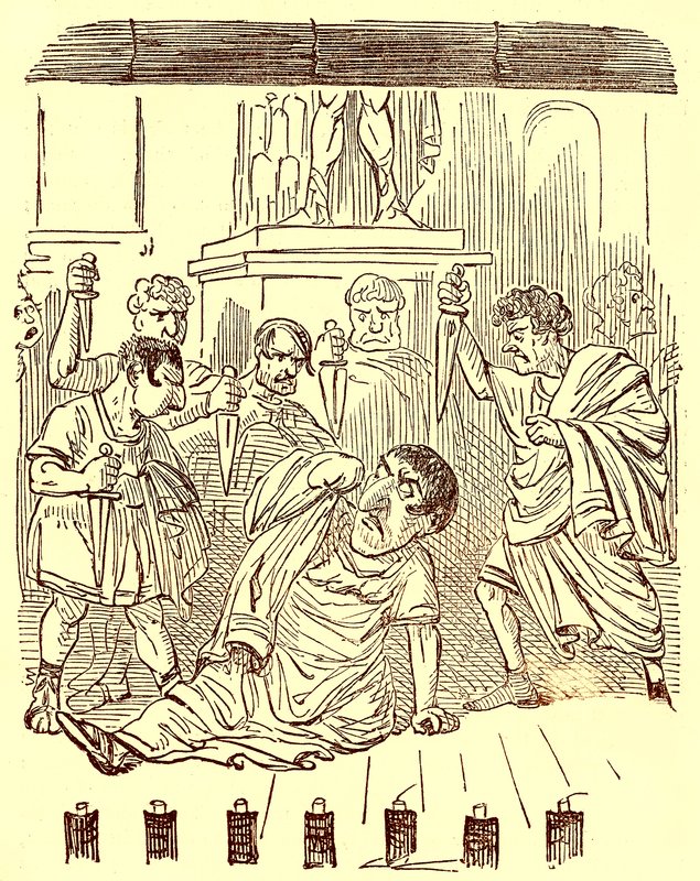 The End of Julius Caesar, illustrasjon fra The Comic History of Rome av Gilbert Abbott a Beckett, utgitt ca. 1850 (digitalt forbedret bilde) av English School
