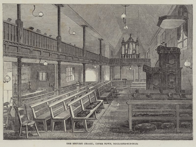 Det engelske kapellet, Upper Town, Boulogne-sur-Mer (gravering) av English School