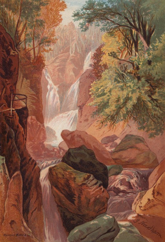 The English Lakes, Stock Gill Force (farge litho) av English School
