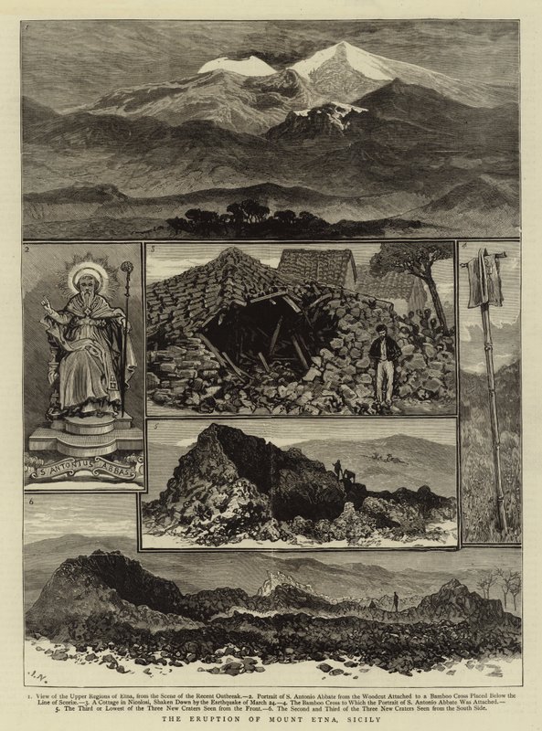 Utbruddet av Etna, Sicilia (gravering) av English School