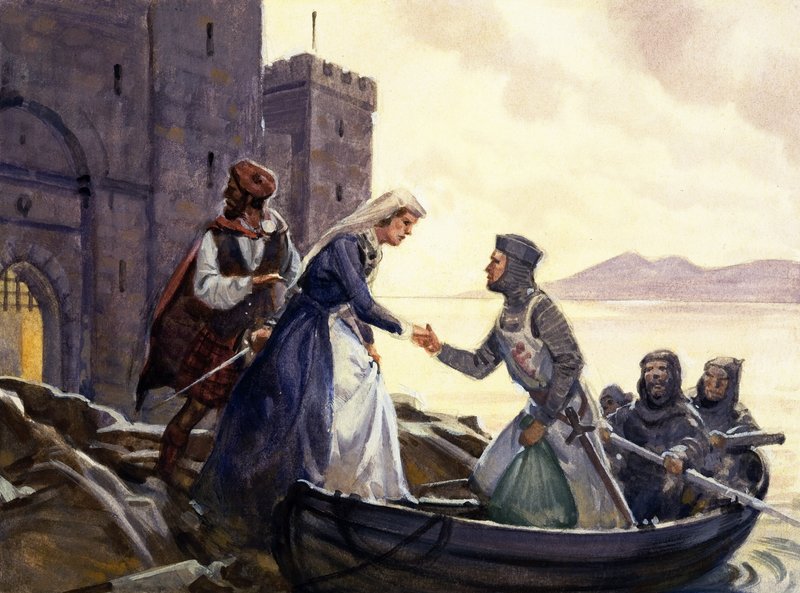 Maria, dronningen av Skottland, flukten (gouache på papir) av English School
