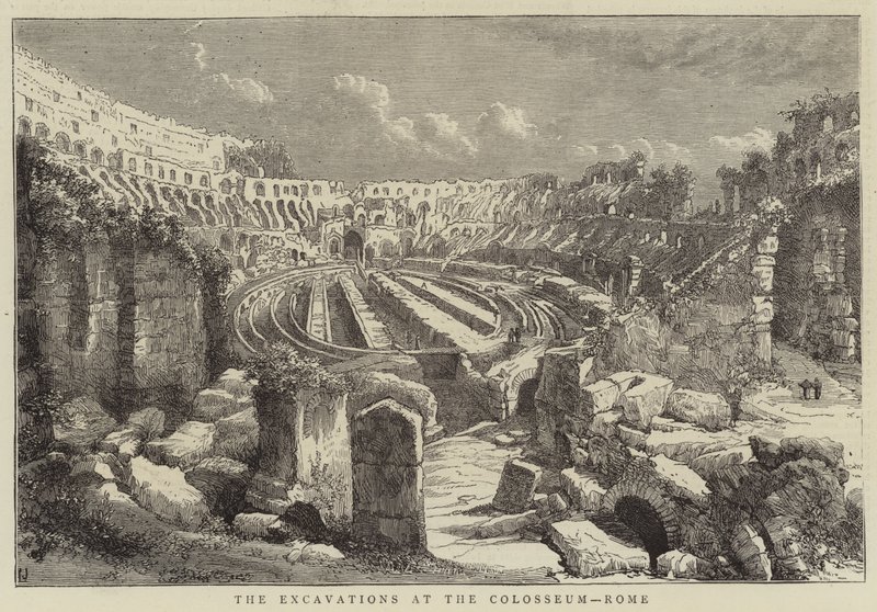 Utgravningene ved Colosseum, Roma (gravering) av English School